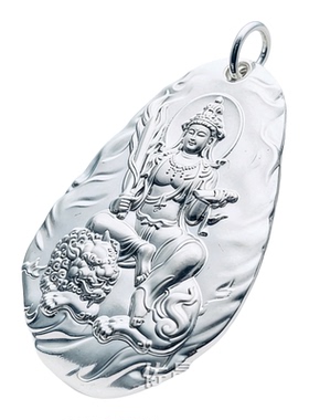 原创足银999纯银文殊菩萨吊坠潮男观音十二生肖饰品挂件佛像挂坠