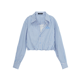 【层次假两件】FF仿佛衬衫女2026春新款品牌刺绣蕾丝内搭条纹衬衣