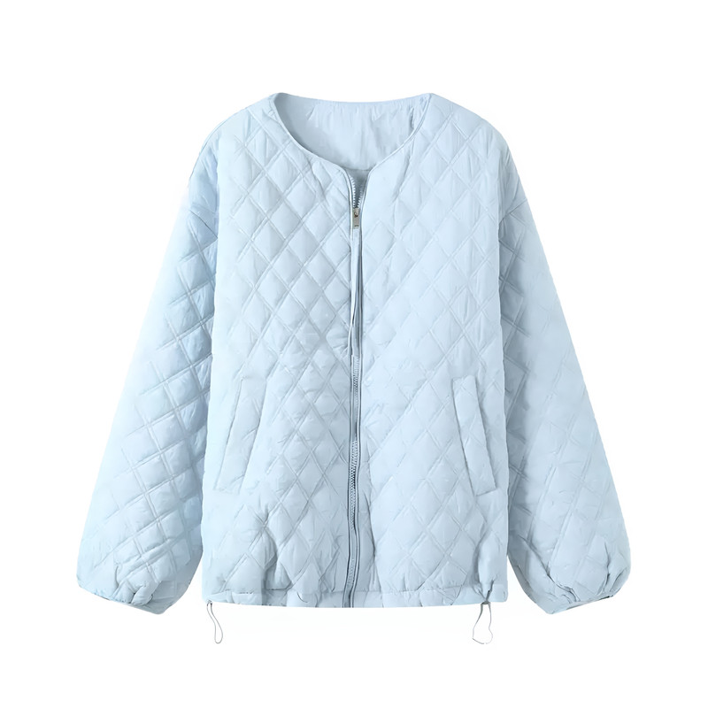 秋冬新款棒球领菱格纹轻薄棉服女