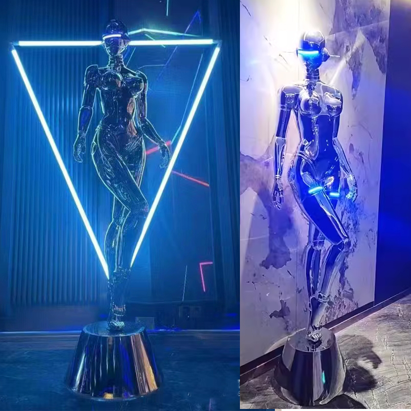 电镀空山基科技感机械姬月光兔雕塑酒餐吧KTV酒馆落地装饰大摆件