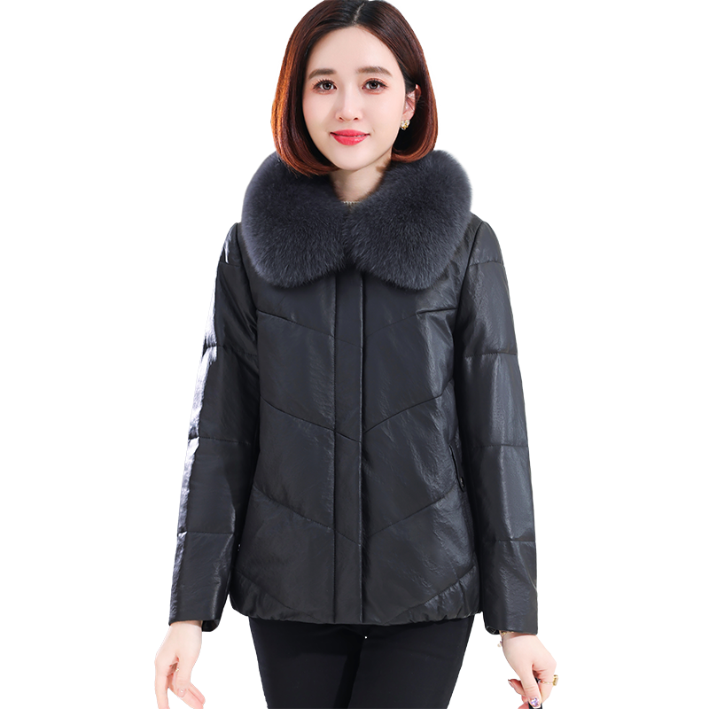 狐狸毛领真皮羽绒服女短款2022冬