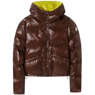 CNC女装 撞色休闲泡芙90鸭绒面包服女冬季亮面短款加厚连帽羽绒服