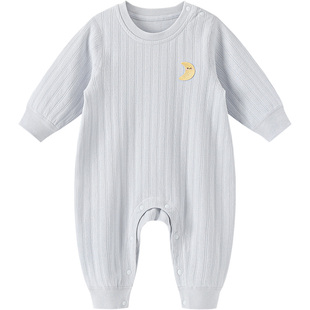 木生棉婴儿长袖连体衣春秋季宝宝纯棉无骨肩开哈衣保暖爬爬服睡衣