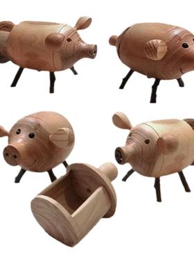 木头桌面玄关工艺品小孩储物罐