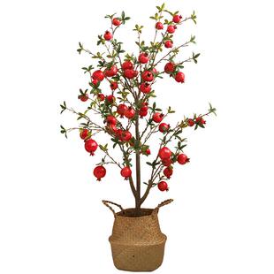 泰环 石榴果仿真树盆栽假树 新中式家居客厅桌面落地摆件禅意装饰