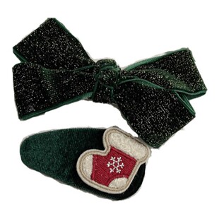 FUNCOCO｜甜美新年丝绒蝴蝶结可爱秋冬新款儿童刘海发夹侧边BB夹