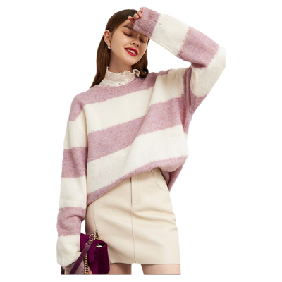dplay德帕拉香芋撞色条纹毛衣