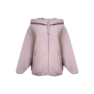 NAZ那子大码冬装轻盈保暖菱格连帽休闲棉服胖mm设计感气质外套女