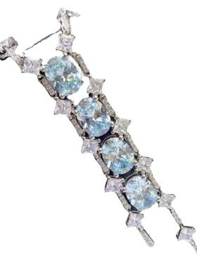 莫桑石黄宝石蓝钻流苏项链