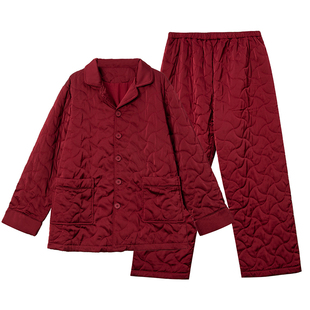 丝界新款棉袄填充物100%桑蚕丝睡衣加厚男保暖长袖长裤套装家居服