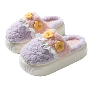 高跟棉拖鞋女士秋冬季加绒加厚底防水家居保暖室内防滑拖鞋毛毛鞋