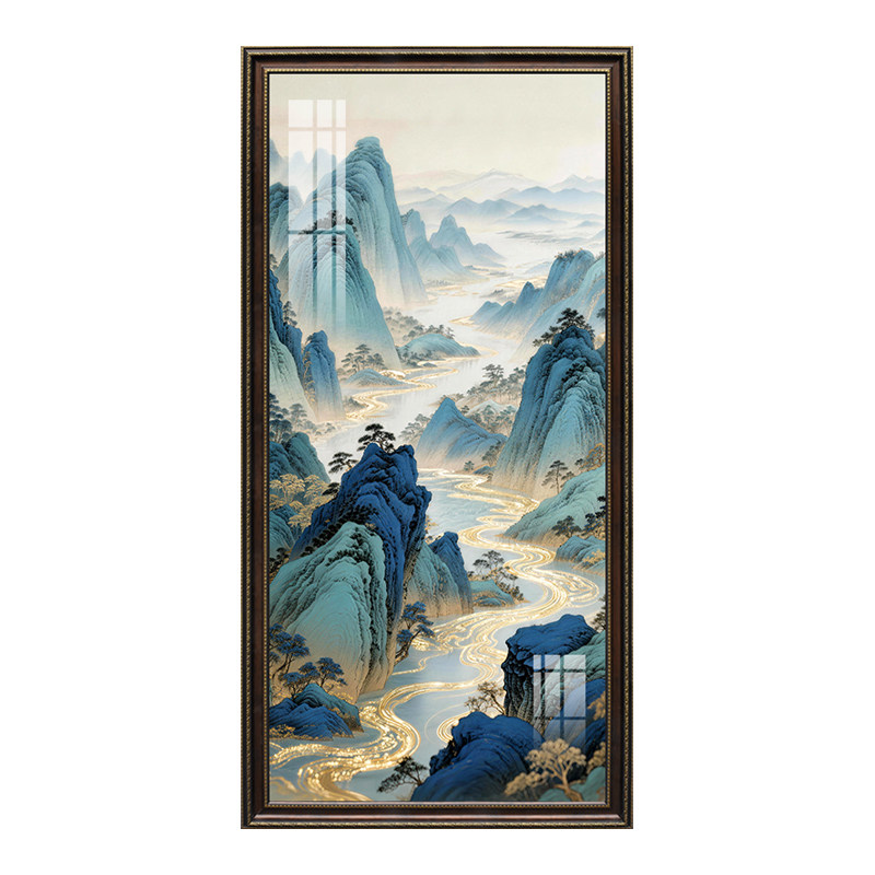 中古风山水风景玄关过道装饰壁画
