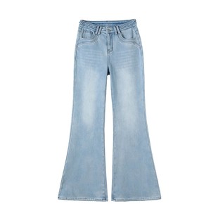 微喇牛仔裤女小个子冬季加绒加厚2026新款爆款高腰不贴腿喇叭裤子