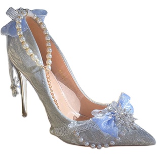 浮光万象天刀六芒星原创lolita手作高跟鞋尖头细闪亮片茶会lo鞋