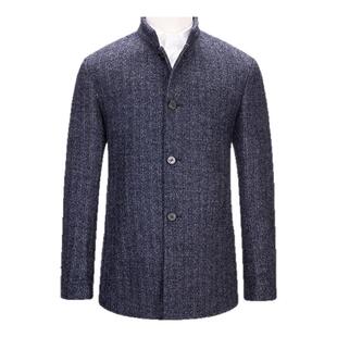 鼎铜立领羊毛大衣男中年秋冬季加厚商务休闲高端短款毛呢外套灰色