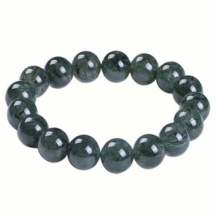 收藏级天然巴西深绿色绿发晶钛晶手链发丝很多五行补木水晶手串