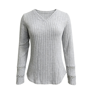 Autumn Long Sleeve Casual Tops Women V Neck Brushed T Shirt