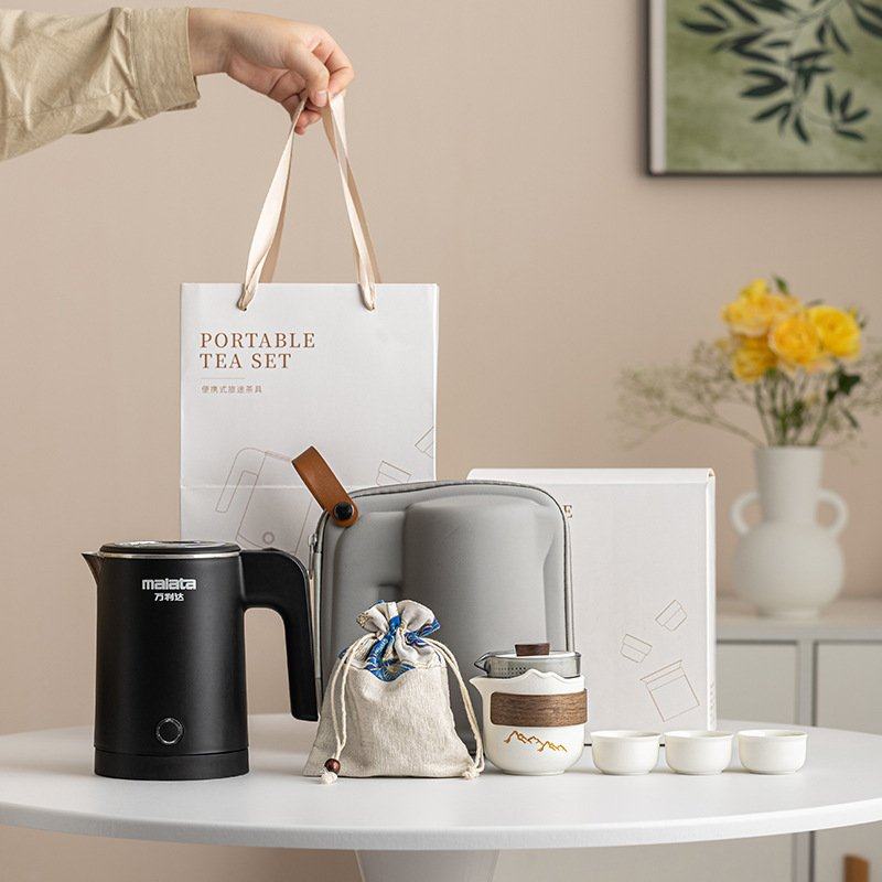 旅行套装便携式烧水壶陶瓷快客杯一壶三杯商务礼品电热水壶泡茶具