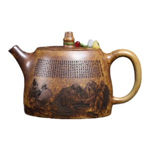 宜兴紫砂壶手工原矿龙骨金砂柴烧十八罗汉汉铎410c大容量茶壶茶具