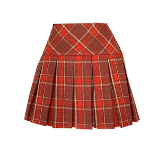 美式学院风红格子百褶裙大码高腰显瘦毛呢格纹A字短裙秋冬半身裙