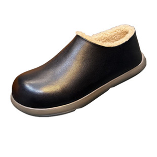 欧洲站男鞋冬季真皮羊皮毛一体雪地靴男一脚蹬勃肯鞋羊毛乐福鞋女