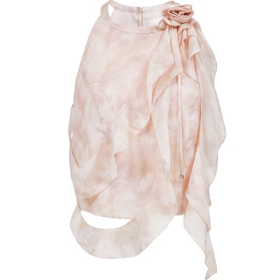 ONLY荷叶边削肩短款雪纺衫