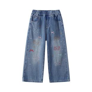 植木童装儿童裤子2025秋冬新款中大童可爱小狗直筒牛仔裤女童裤子