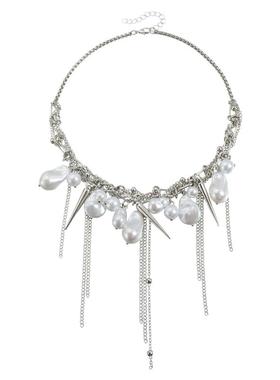 Norns欧美甜酷辣妹风仿波洛克珍珠锥形项链女金属重工ins风流苏