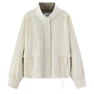 森马外套女春季拼接格子oversize花苞2026新款休闲复古松弛感夹克