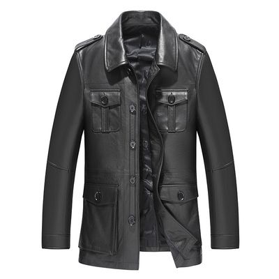 小牛皮猎装风衣爸爸装