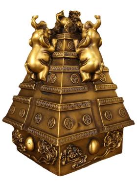 纯黄铜大象摆件财象高升招财中式吉祥物客厅玄关店铺办公室装饰品