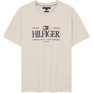 Tommy春夏男装丝光棉平纹针织休闲通勤刺绣圆领打底衫短袖上衣T恤