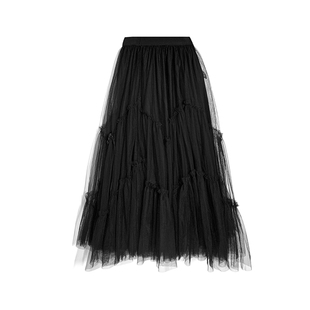陆与山屿设计感小众黑色百搭裙子山本暗黑女士网纱重工多层半身裙