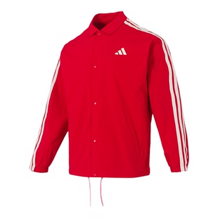 阿迪达斯加绒外套男2026新款新年款红色防风运动梭织宽松翻领夹克