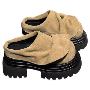 鞋子女2025新款爆款松糕厚底半拖鞋女复古百搭小个子增高勃肯拖鞋