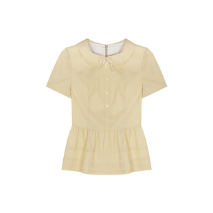 安妮不火 告白手信学院派冰感娃娃领衬衫女微胖大码收腰短袖上衣