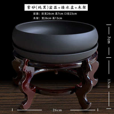 紫砂花盆带托盘发财树多肉植物文竹专用盆栽陶瓷中式风古典盆景盆