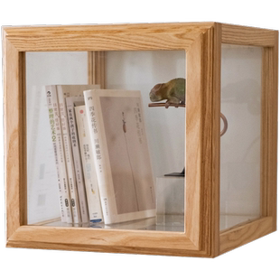 岩璞实木格子柜白蜡木自由组合玻璃柜多功能收纳储物柜书柜展示柜