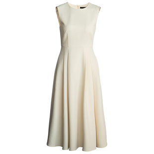 罗衣高级亮丝大摆连衣裙2025秋季新款简约气质浅黄色无袖裙11061