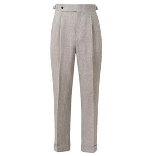 CULTUM意式那不勒斯透气亚麻裤子男士休闲单褶高腰西裤挺阔直筒裤