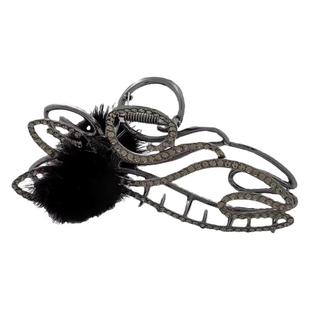 毛球镶钻猫咪发夹女秋冬后脑勺抓夹高级感盘发鲨鱼夹韩版发卡头饰