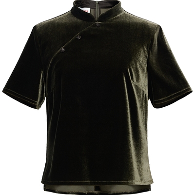 雅莹真丝丝绒国风立领盘扣上衣