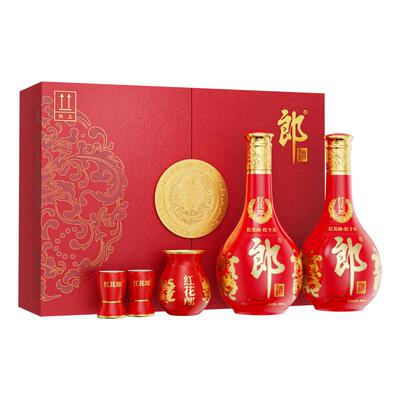 【高档礼盒】郎酒红花郎红十五酱香型白酒53度500ml*2瓶礼盒装