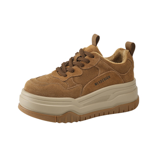 MILLIE'S/妙丽磨砂真皮松糕厚底加绒板鞋女秋季新款百搭休闲鞋潮Z