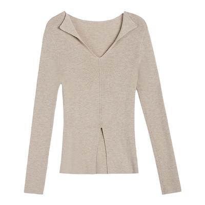 V领加小翻领设计下摆开叉显瘦