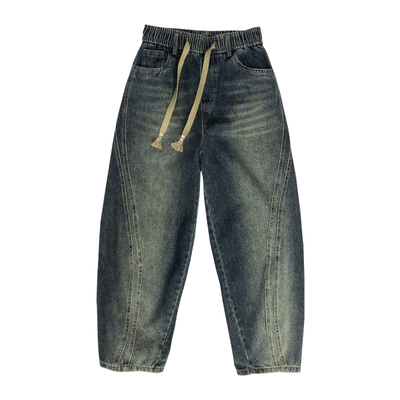 松紧腰牛仔裤男直筒宽松弯刀阔腿