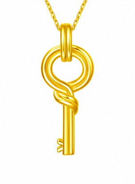 ING钥匙项链女纯银镀18K黄金色环扣绳结镂空吊坠锁骨链时尚气质潮