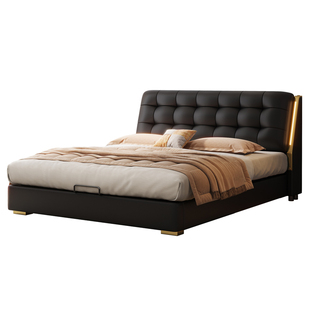 意式真皮床主卧室大床2米x2米2高端大气1米8双人床轻奢储物软包床