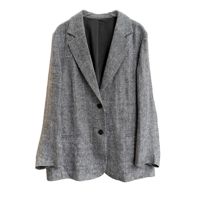 重工格纹肌理宽松亚麻西装外套