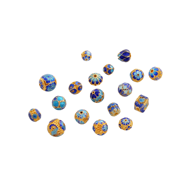 保色18K哑金景泰蓝烧蓝珐琅彩圆珠隔珠diy花球手链手串蓝饰品配件